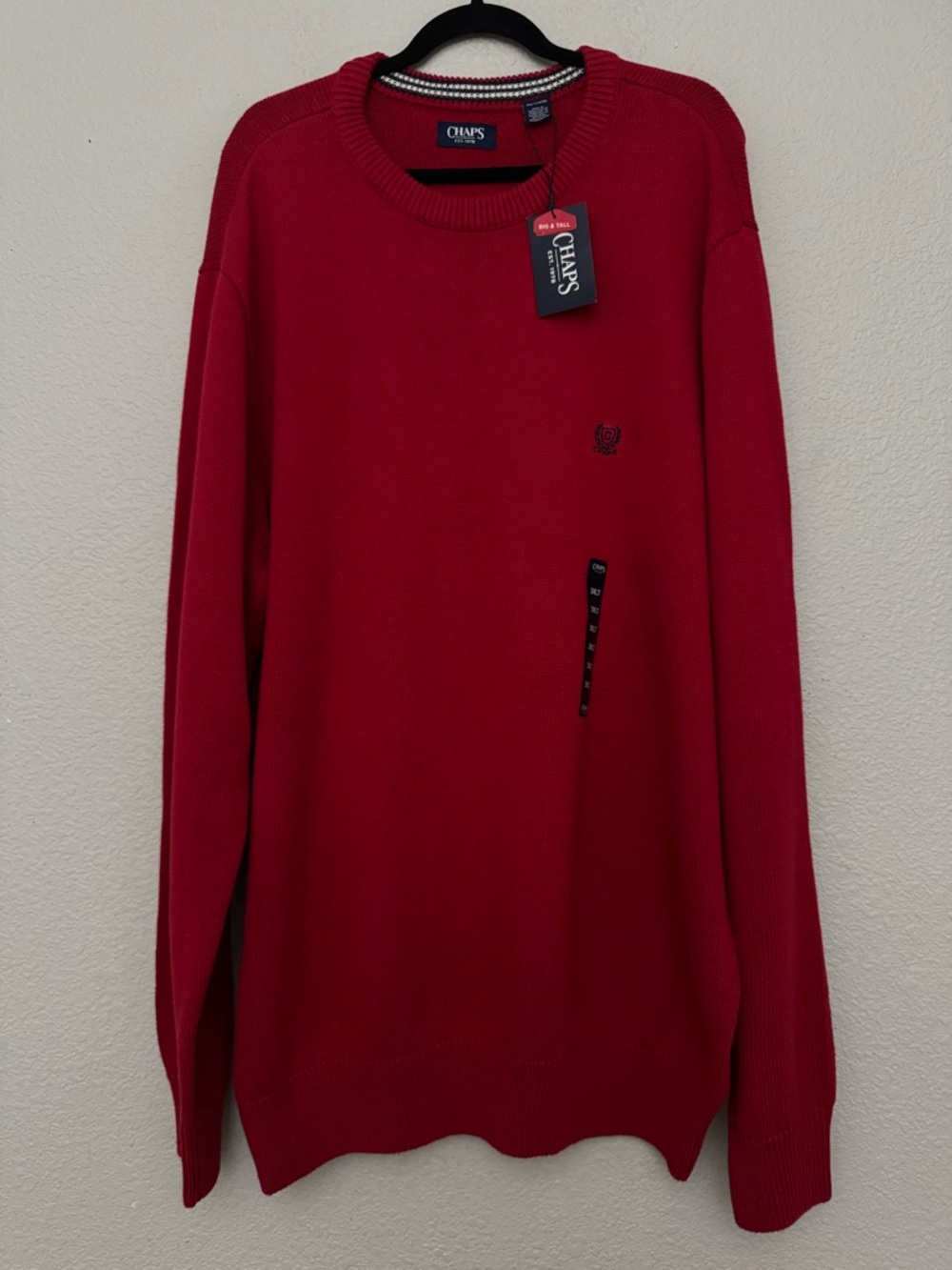 NWT Chaps Sweater Red Pullover Crewneck Mens Big & Tall Size 3XLT Cotton Classic